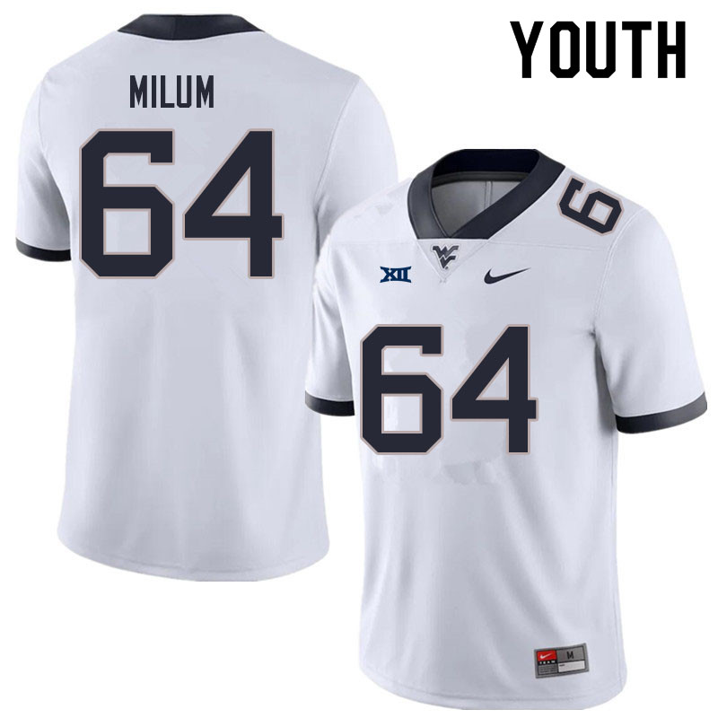 NCAA Youth Wyatt Milum West Virginia Mountaineers White #64 Nike Stitched Football College Authentic Jersey LQ23H67ON